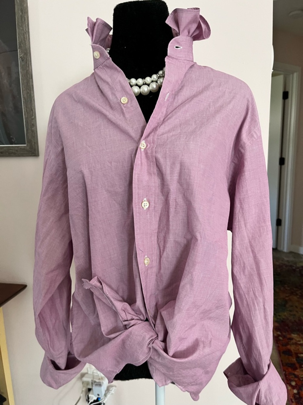 Upcycled Polo by Ralph Lauren Lavender/pink Casual Button-Down Ruffle Collar